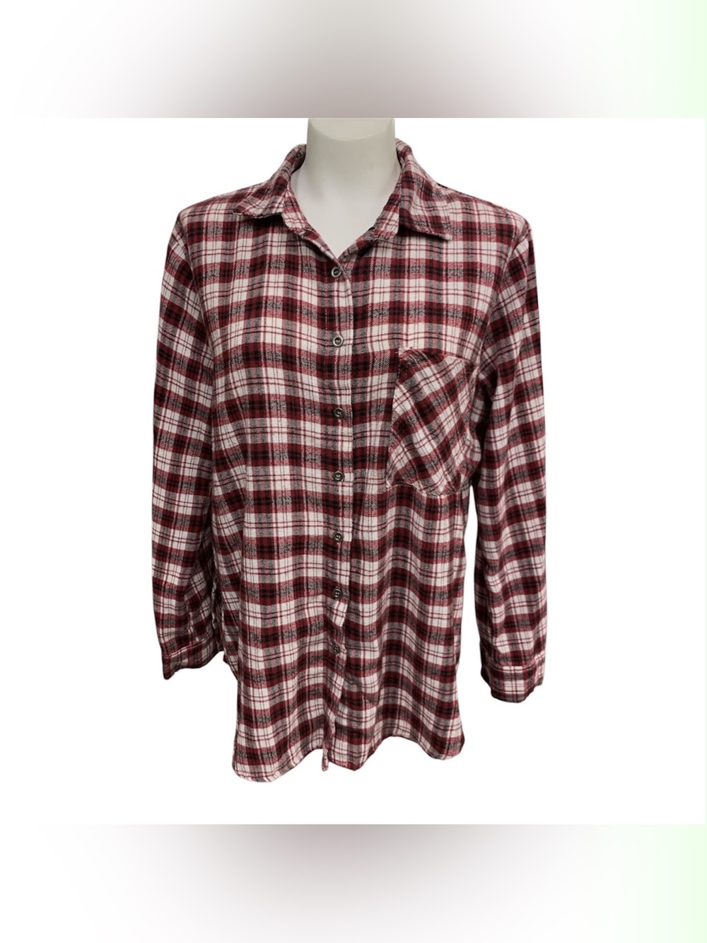 Faded Rose Red Plaid Button-Down Shirt - Relaxed Fit Size M